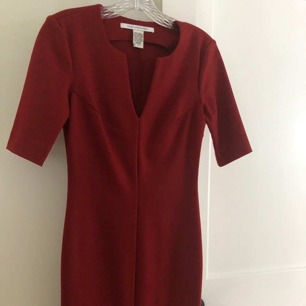 DVF wool blend red sheath dress in burnt red color